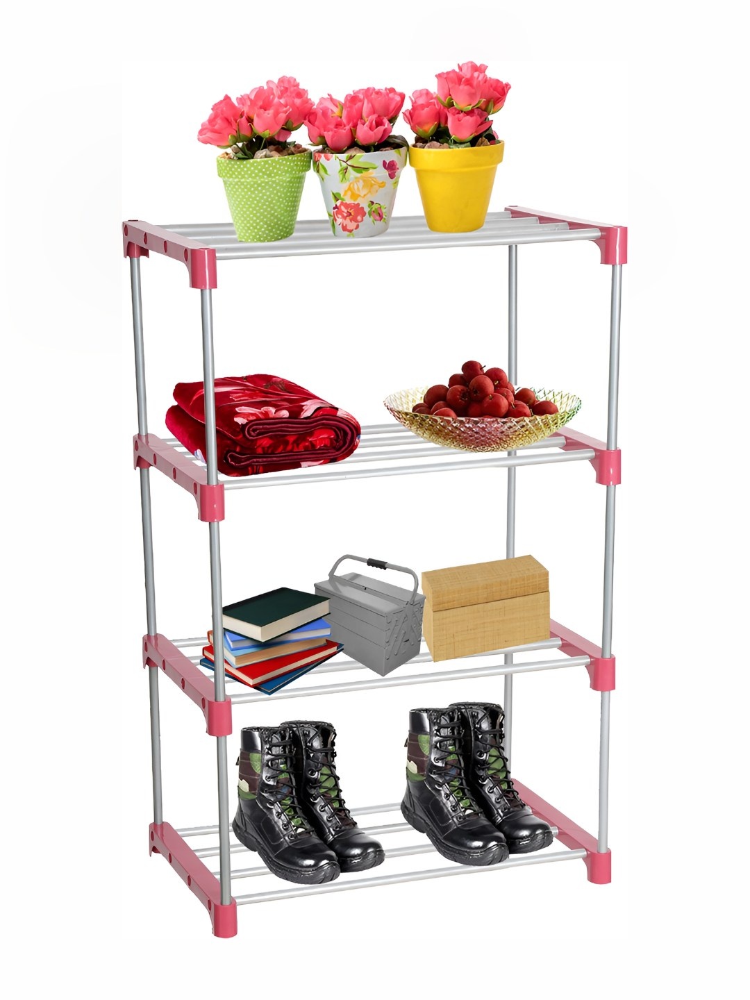 

Decent Hut Multipurpose Home Bedroom Living Room Storage 4 Shelves Rack, Pink