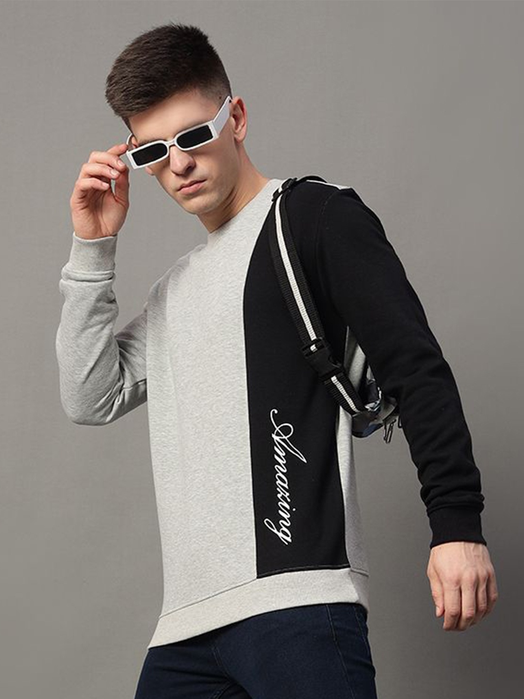 

GET GOLF Men Colourblocked Round Neck Sweatshirt, Grey