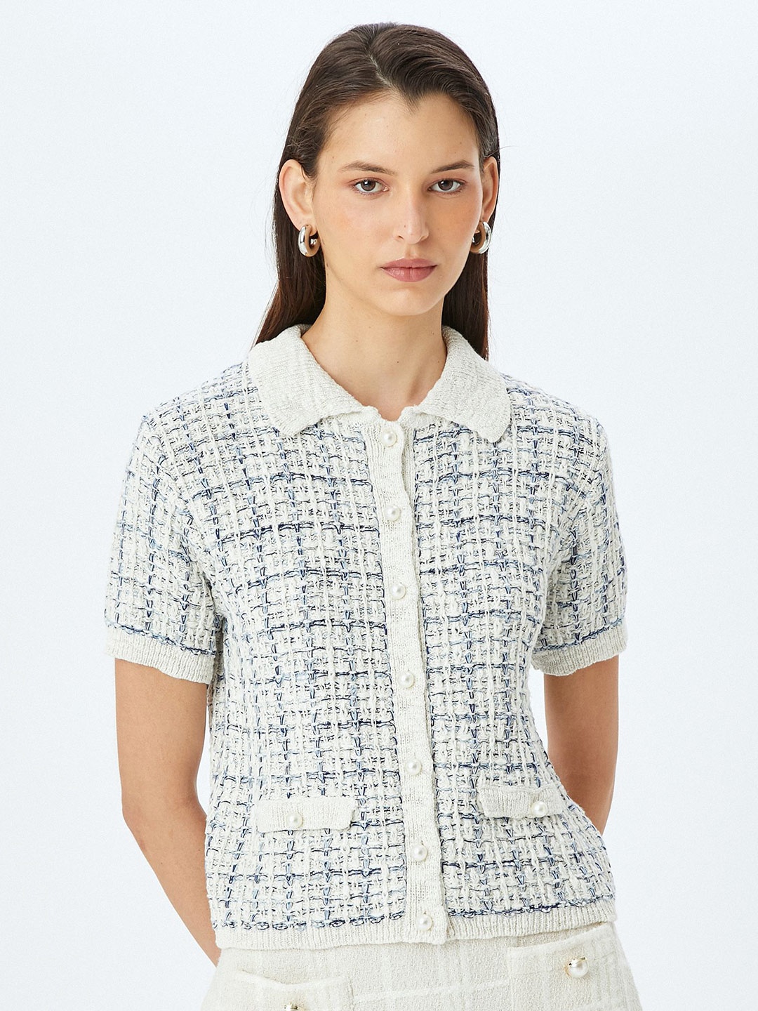 

Koton Women Checked Lapel Collar Sweaters, Grey