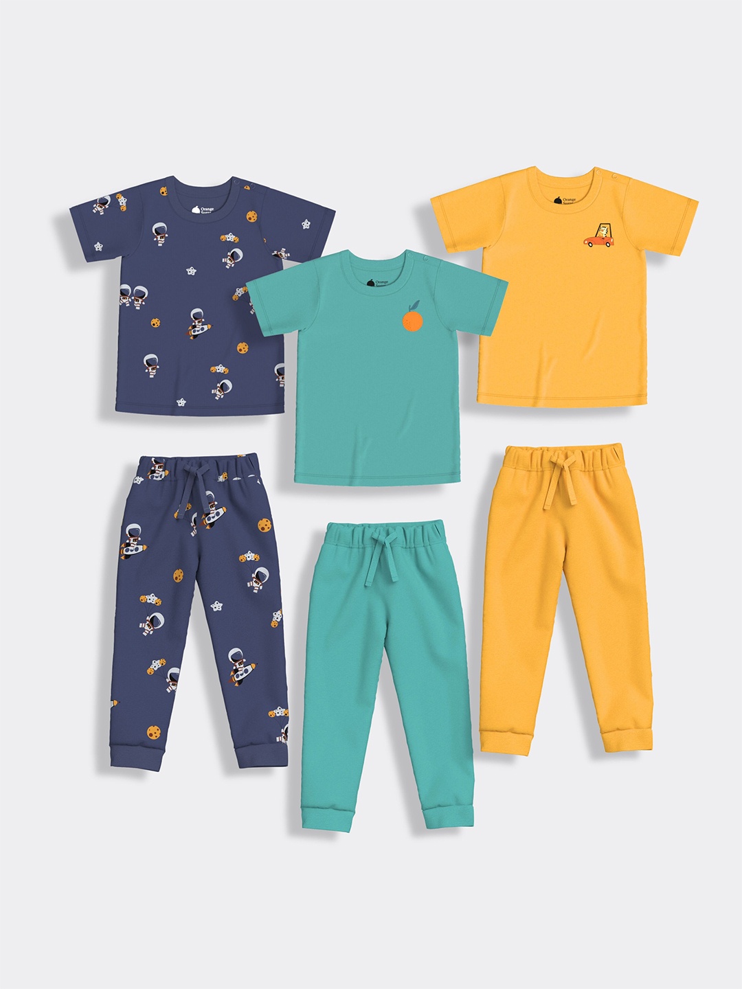 

Orange Sugar Unisex Kids Printed T-shirt with Pyjamas, Navy blue