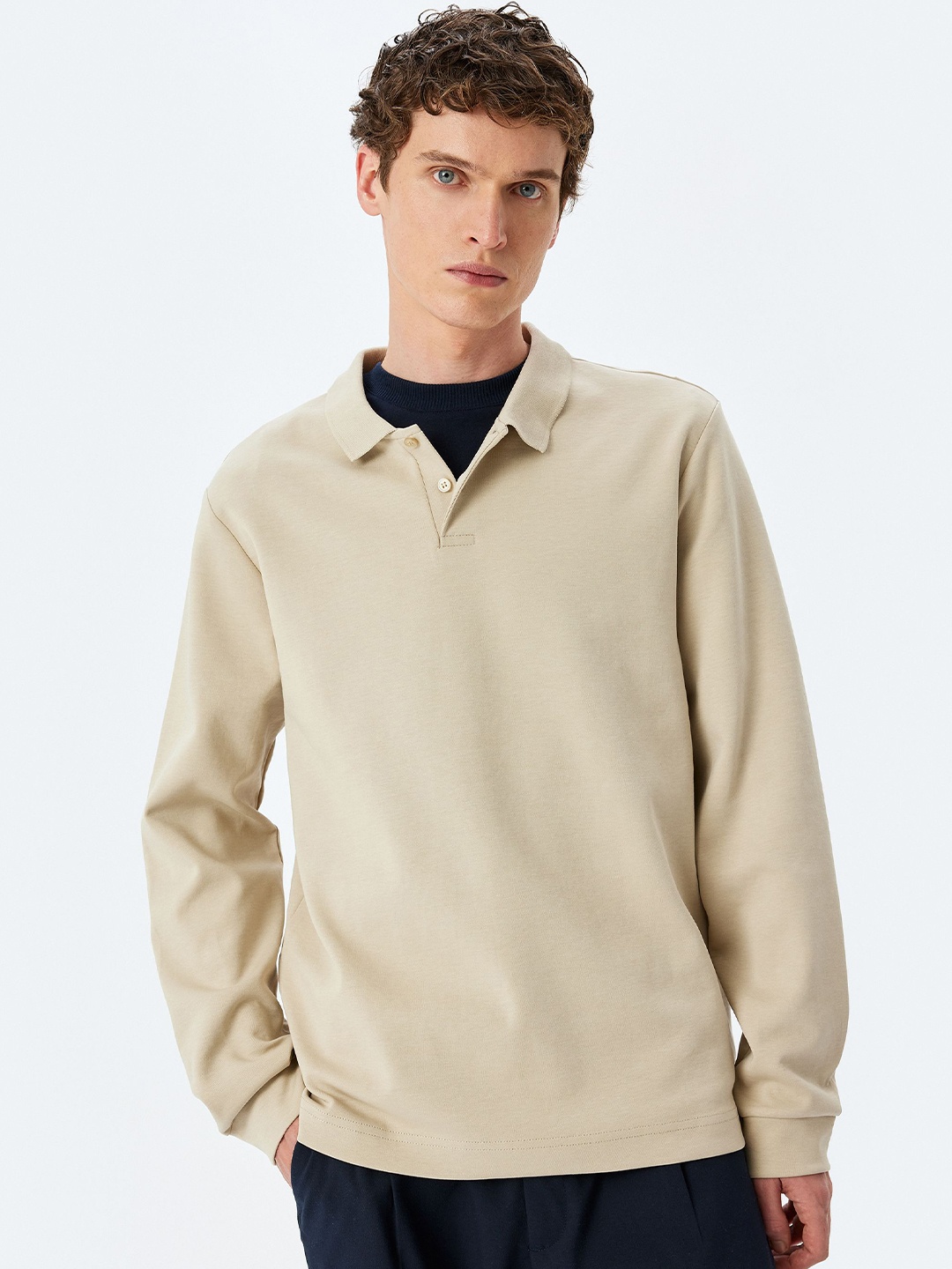 

Koton Men Shirt Collar Pullover Sweatshirt, Beige