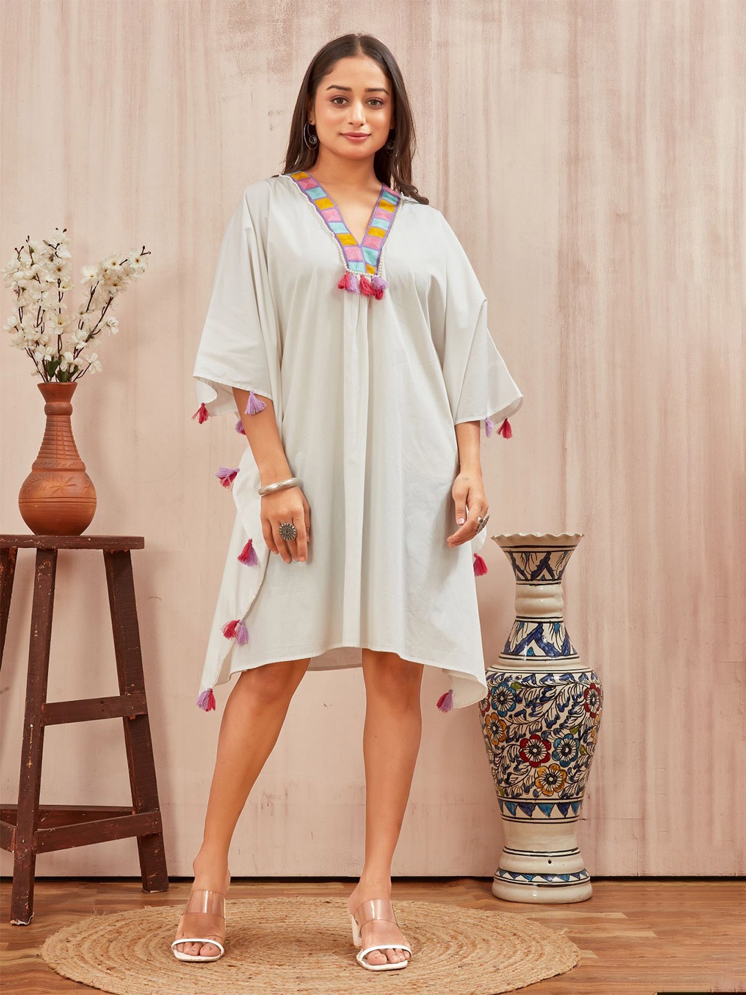 

PIRRA DESIGNS Kimono Sleeve Kaftan Dress, White