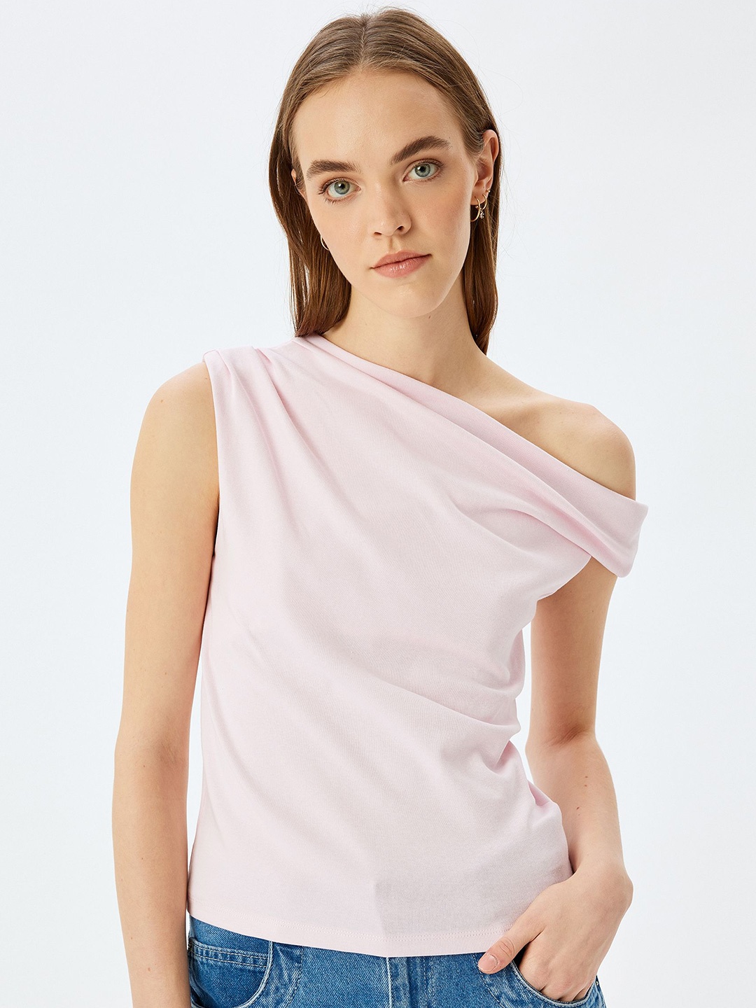 

Koton One Shoulder Cotton Top, Pink