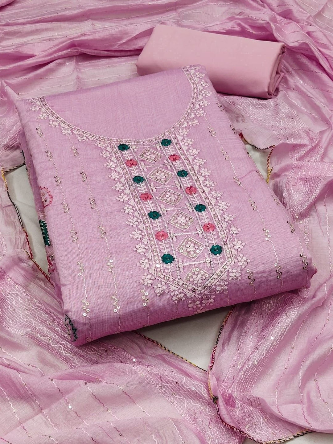 

ZEEPKART Unstitched Dress Material, Pink