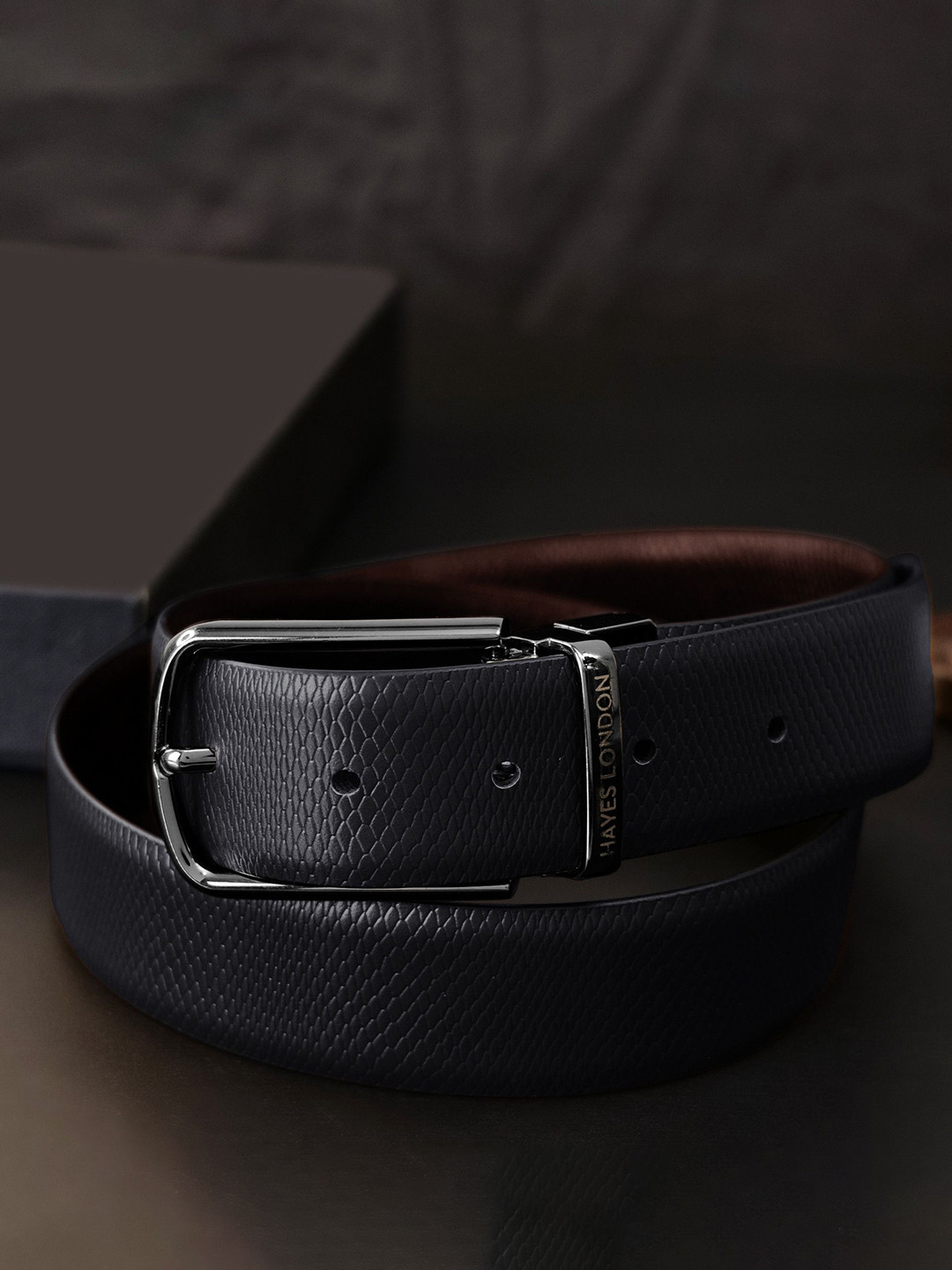 

Hayes London Men Belt Premium Genuine Formal Reversible Leather, Grey