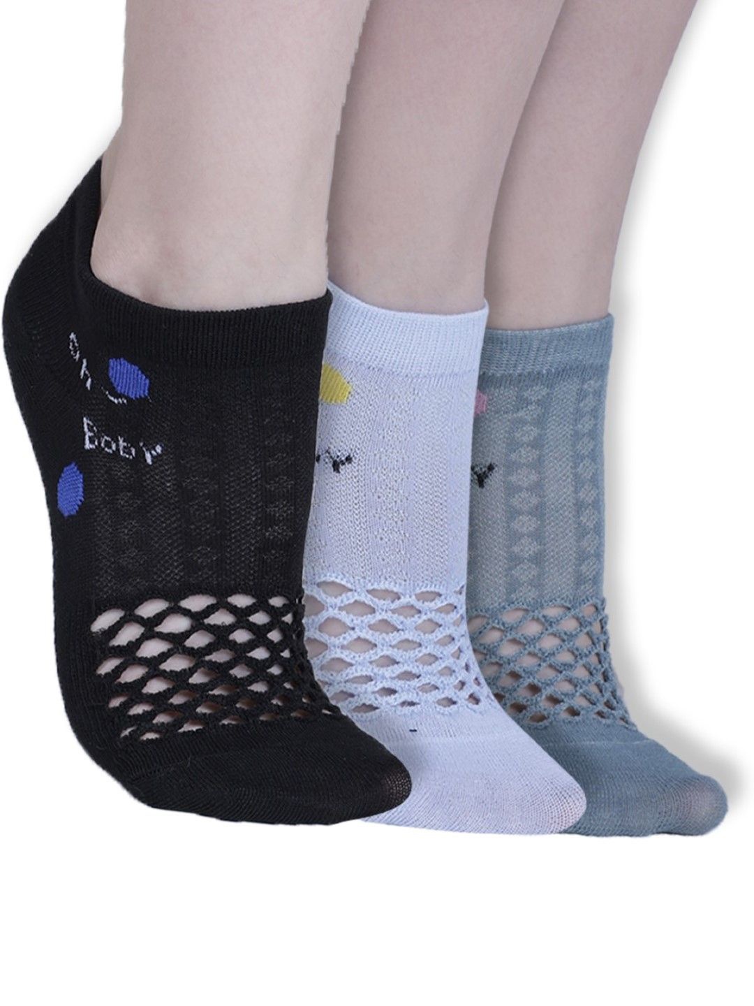 

Dollar Women Pack Of 3 Cotton Patterned Ankle Length Socks, Black