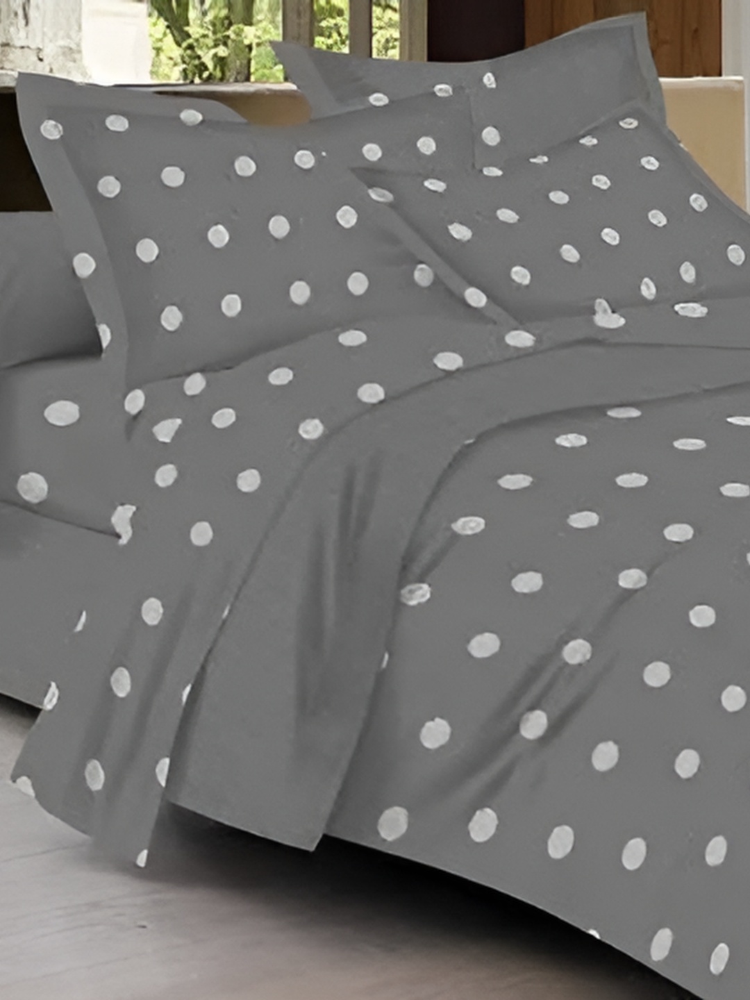 

Trance Home Linen 300TC Printed Zippered Queen Rajai Cover/Blanket Cover with 2 Pillow Covers, Grey