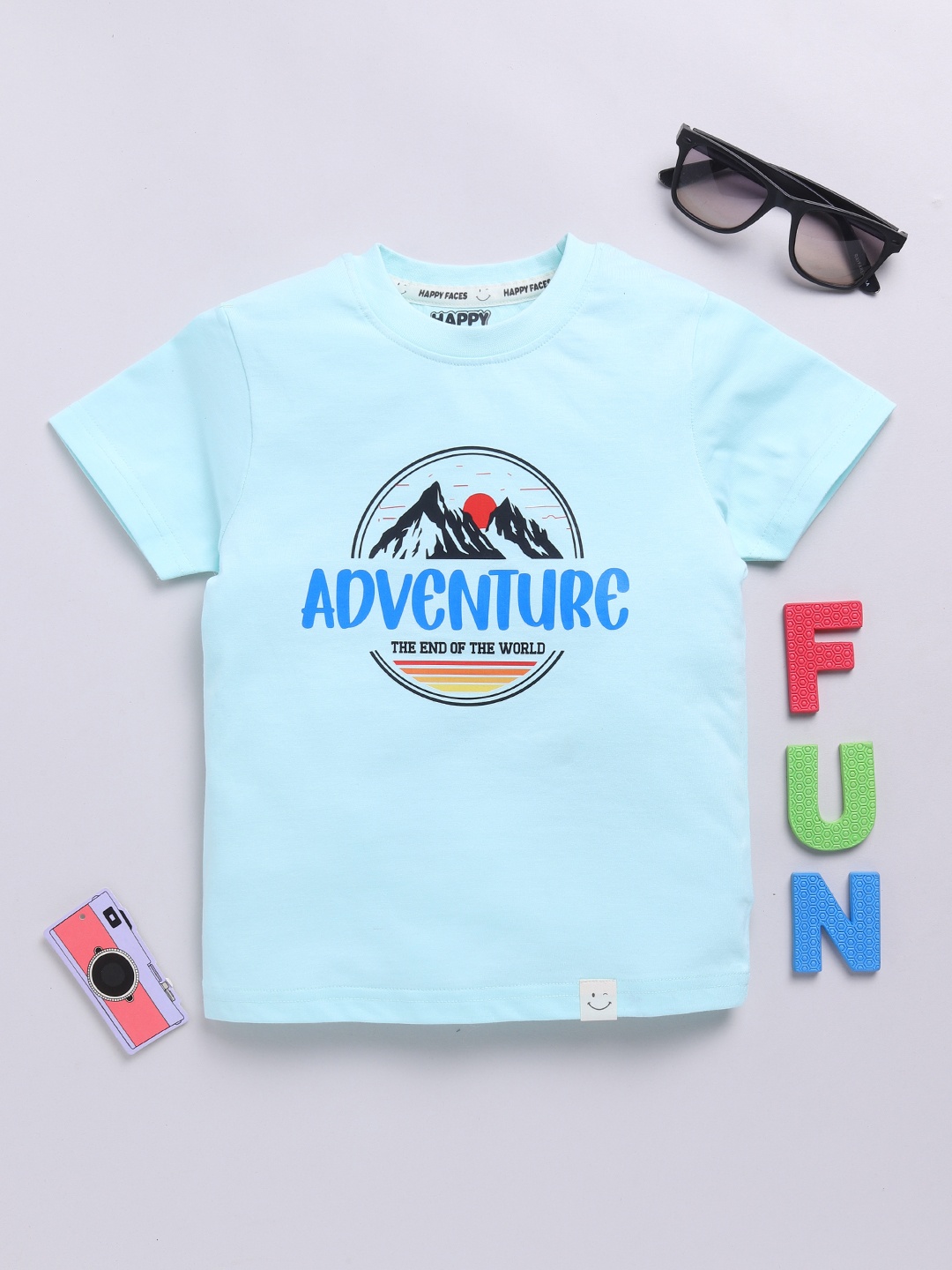 

Happy Faces Kids Boys Graphic Printed Pure Cotton T-Shirt, Blue