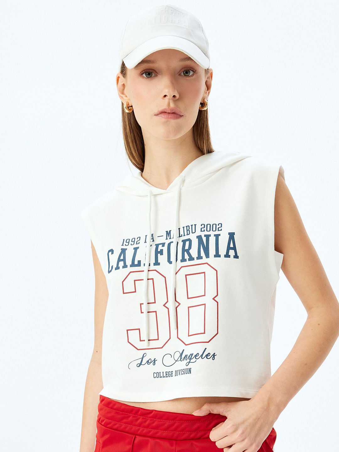 

Koton Women Cotton Typography Printed Mandarin Collar Top, Beige
