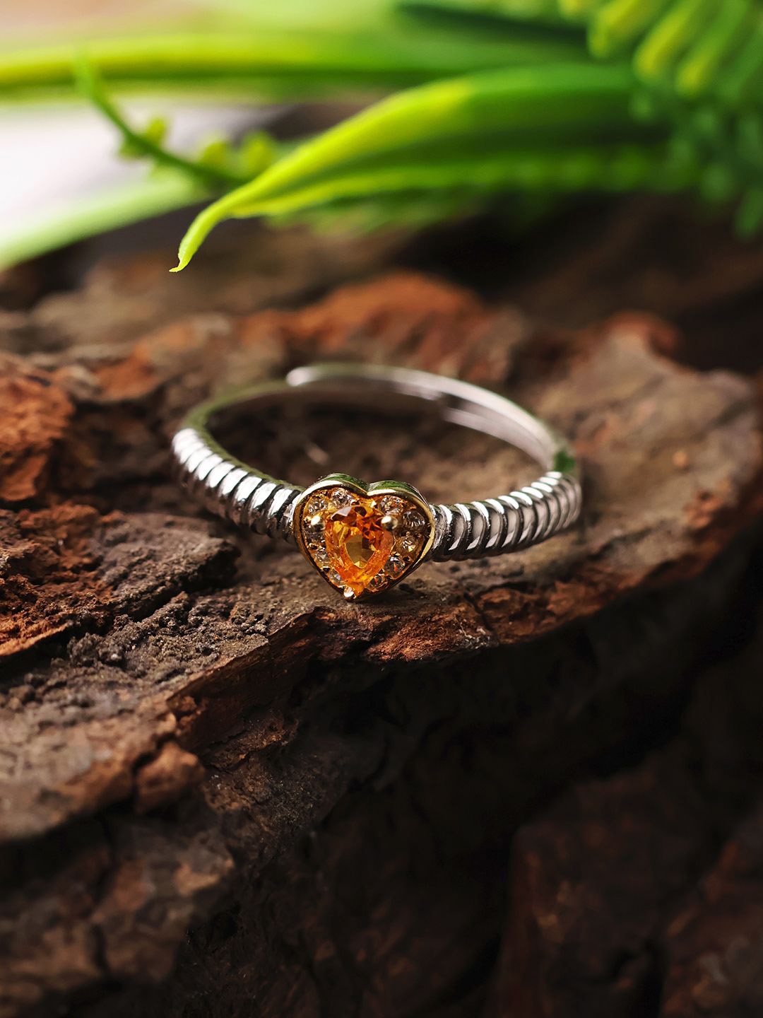 

Shubhanjali 925 Silver Citrine Heart Gemstone Ring
