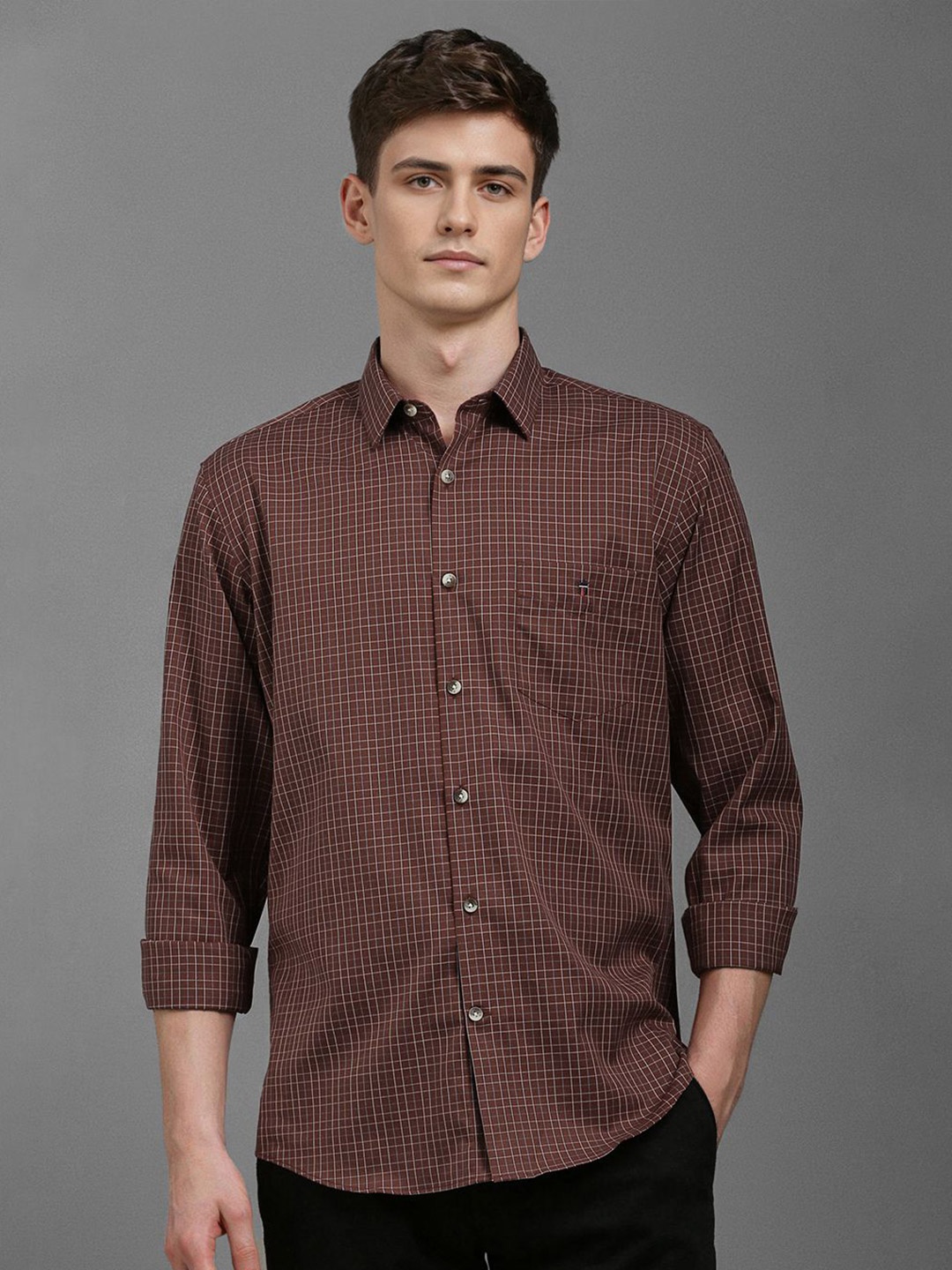 

Louis Philippe Sport Men Slim Fit Opaque Checked Casual Shirt, Brown