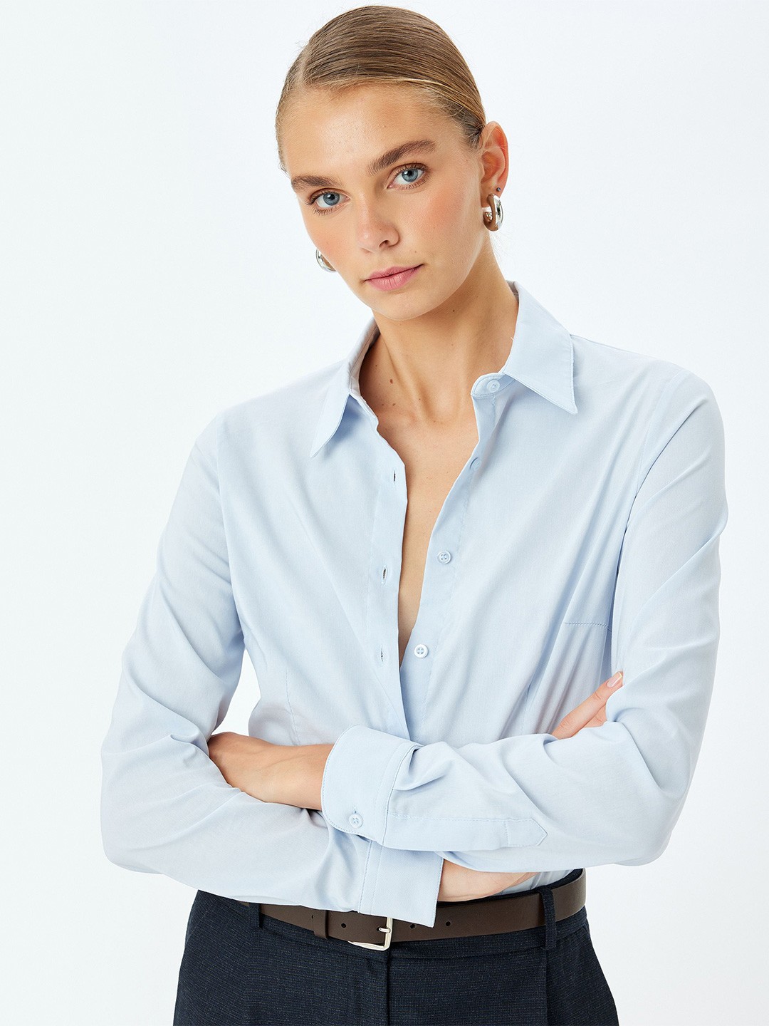 

Koton Women Slim Fit Opaque Casual Shirt, Blue