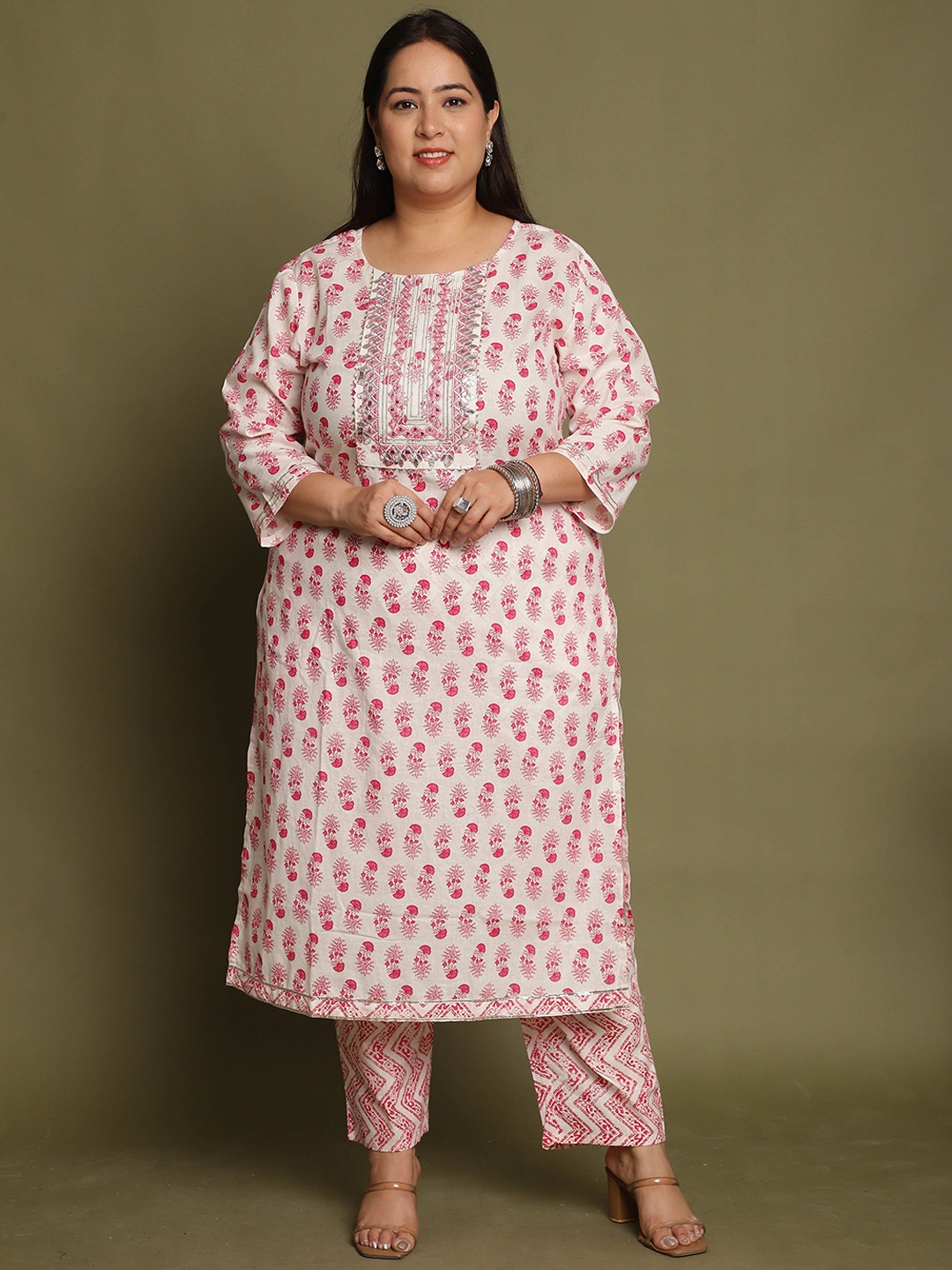 

Roly Poly Women Floral Printed Regular Kurta with Salwar & With Dupatta, White