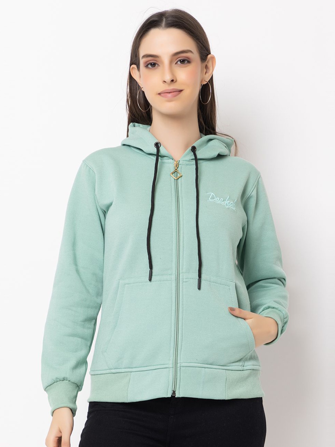 

Deefab Women Front-Open Hooded Sweatshirt, Sea green