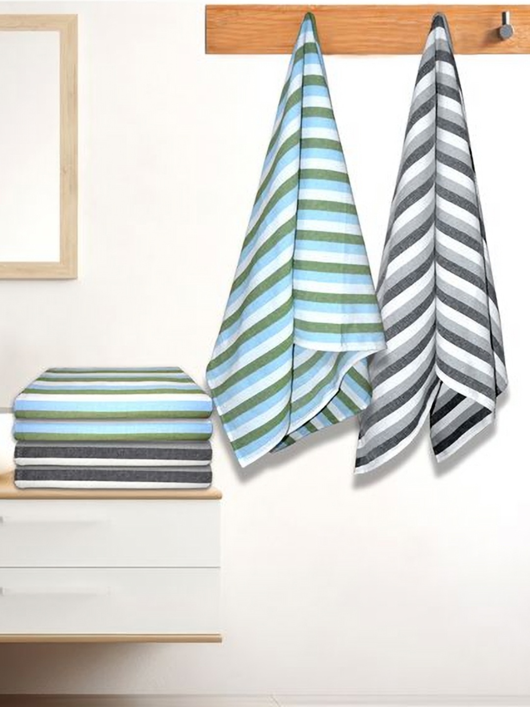 

Athom Living Blue & Grey 5 Striped Cotton 210 GSM Bath Towel