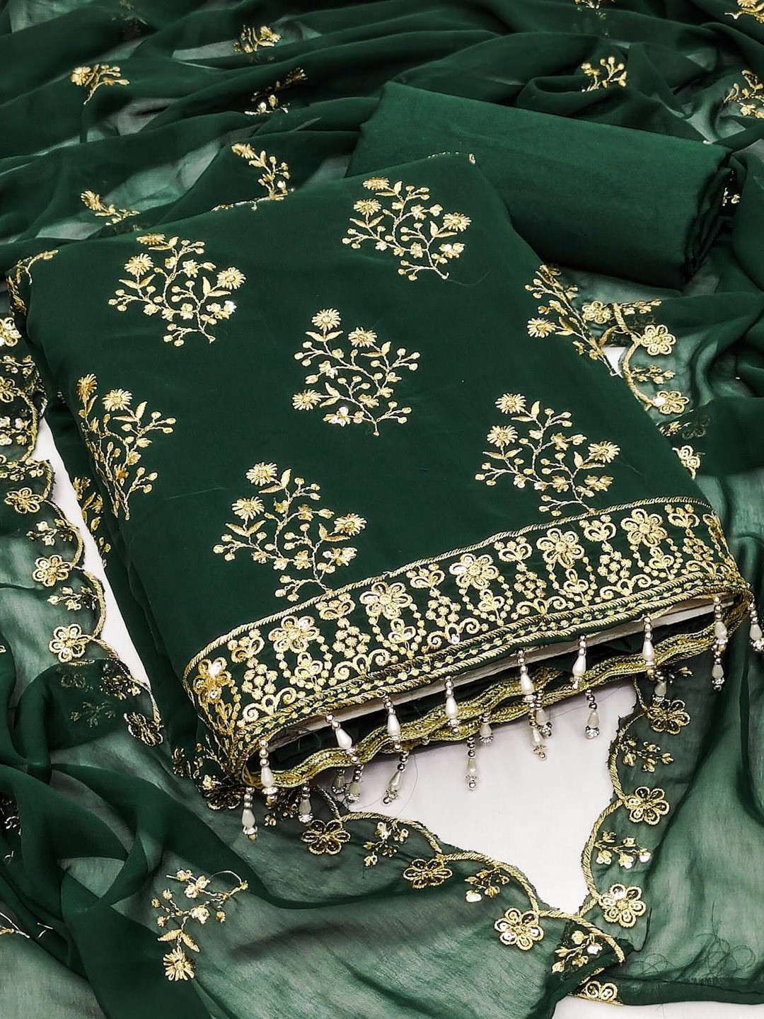 

ZEEPKART Silk Georgette Unstitched Dress Material, Green