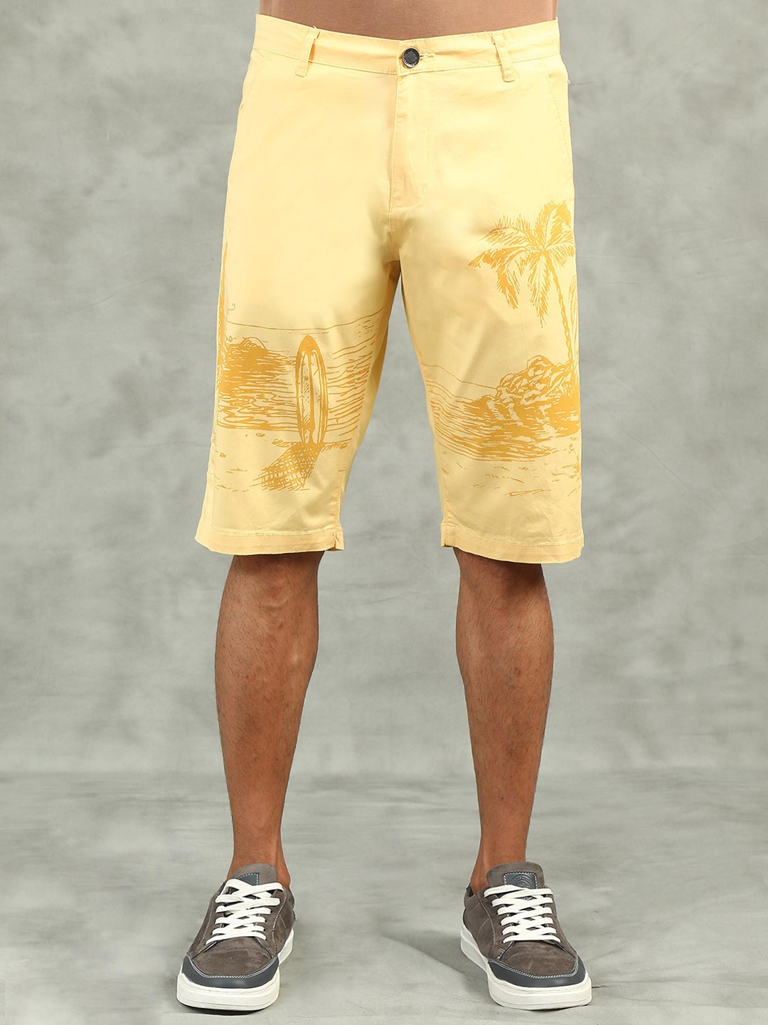 

beevee Men Regular Fit Printed High-Rise Shorts, Yellow