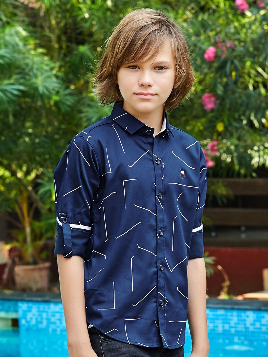 

MashUp Boys Classic Opaque Printed Casual Shirt, Blue