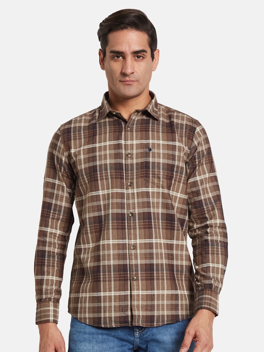 

METTLE Men Multi Stripes Striped Casual Shirt, Brown