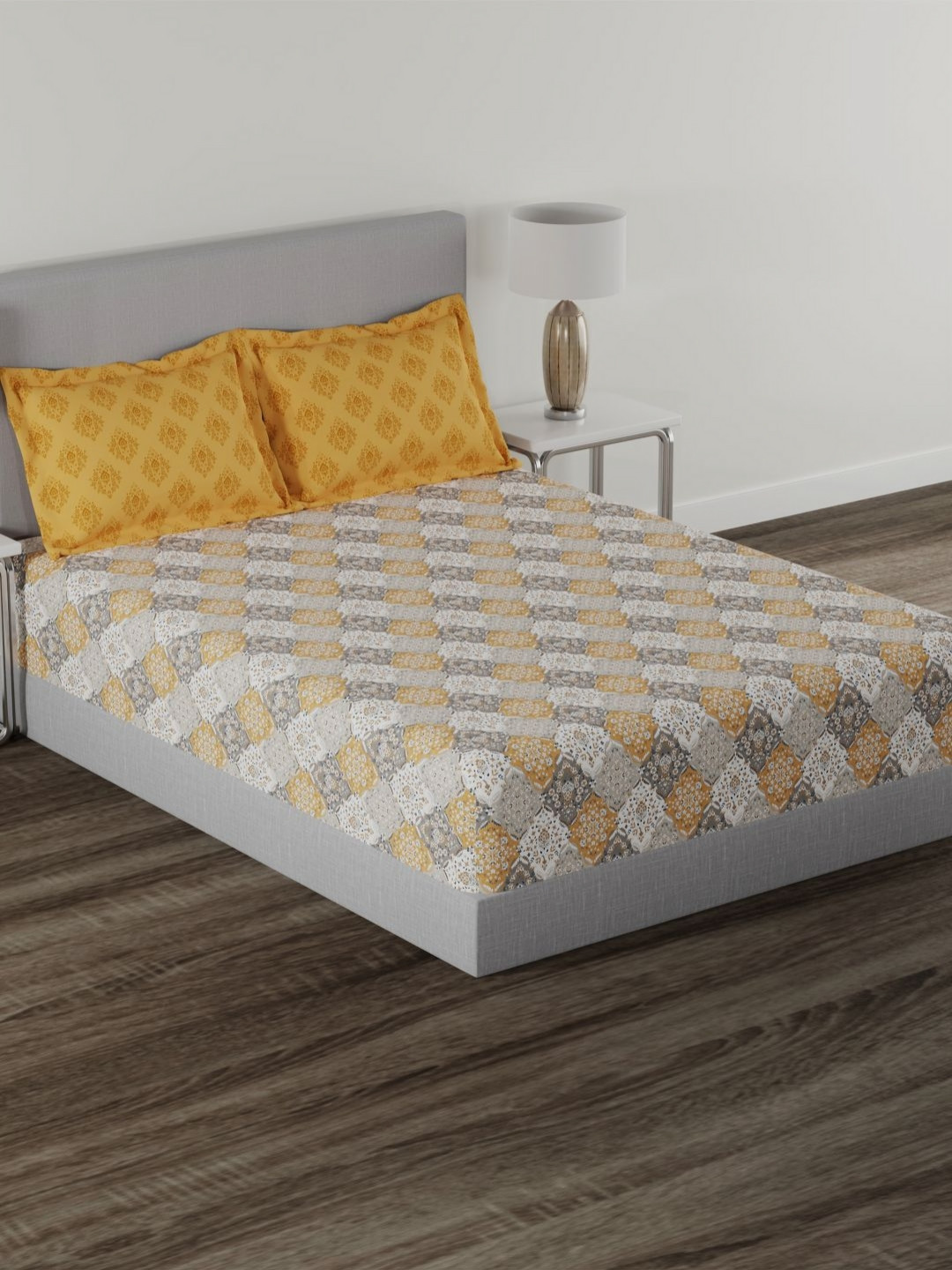 

TRIDENT Sara Charcoal Carnival Flat 144TC Queen Cotton Bedsheet Set