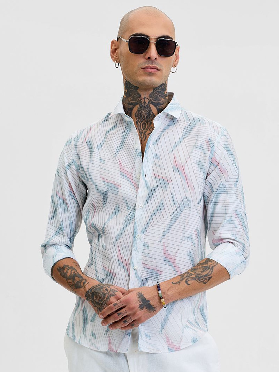 

Snitch Men Smart Slim Fit Opaque Printed Casual Shirt, Blue
