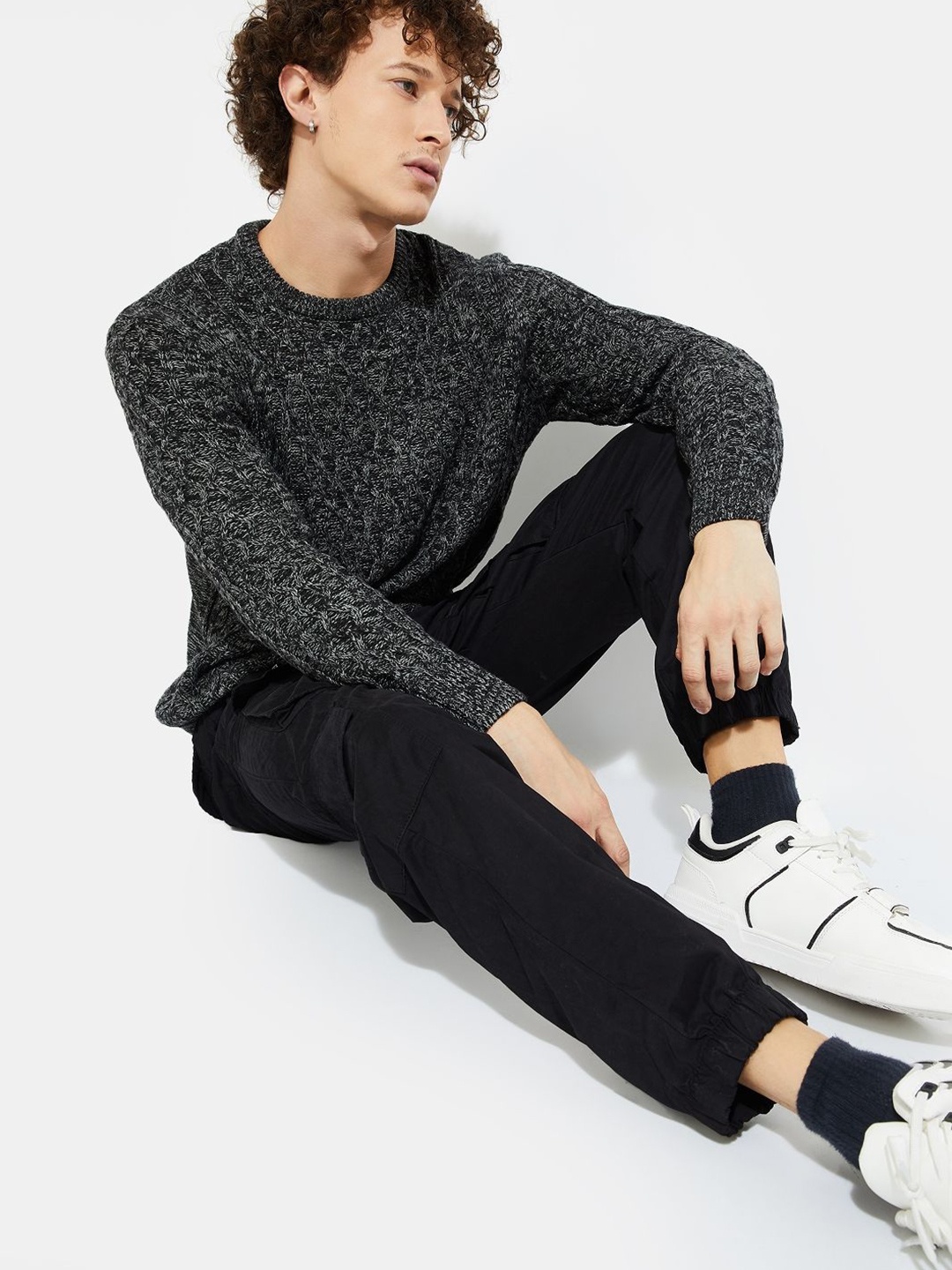 

MAX URB_N Men Chunky Cable Knit Sweater, Black