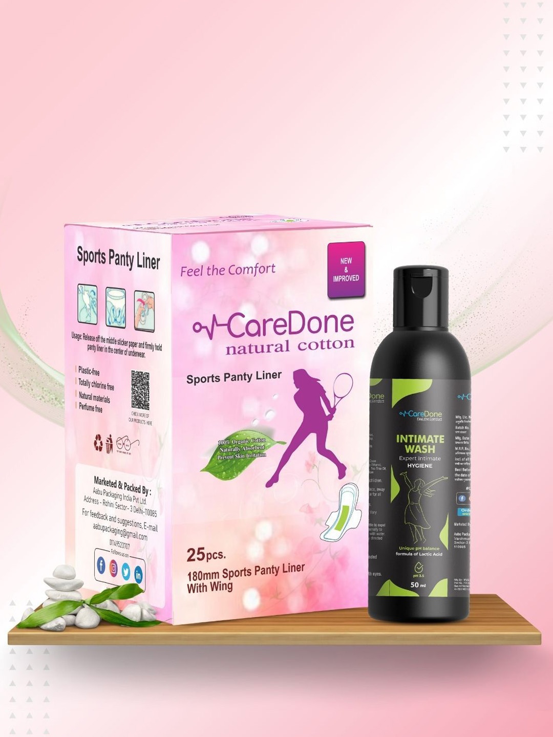 

CareDone Set of 2 Ultra Thin Rash Free Sports Panty Liner - 25Pcs With Intimate Wash -50ml, White