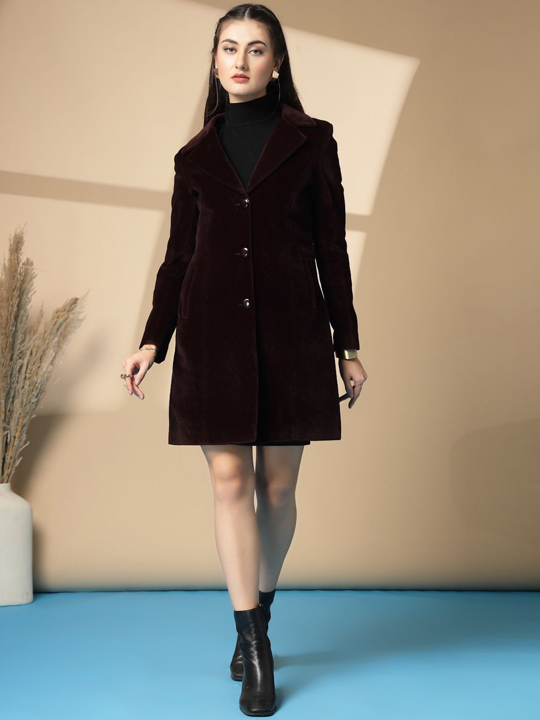 

PROTEX Single Breasted Winter Wear Woollen Overcoat, Maroon