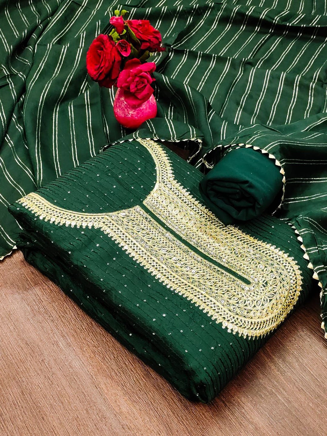 

mimi design Unstitched Dress Material, Green