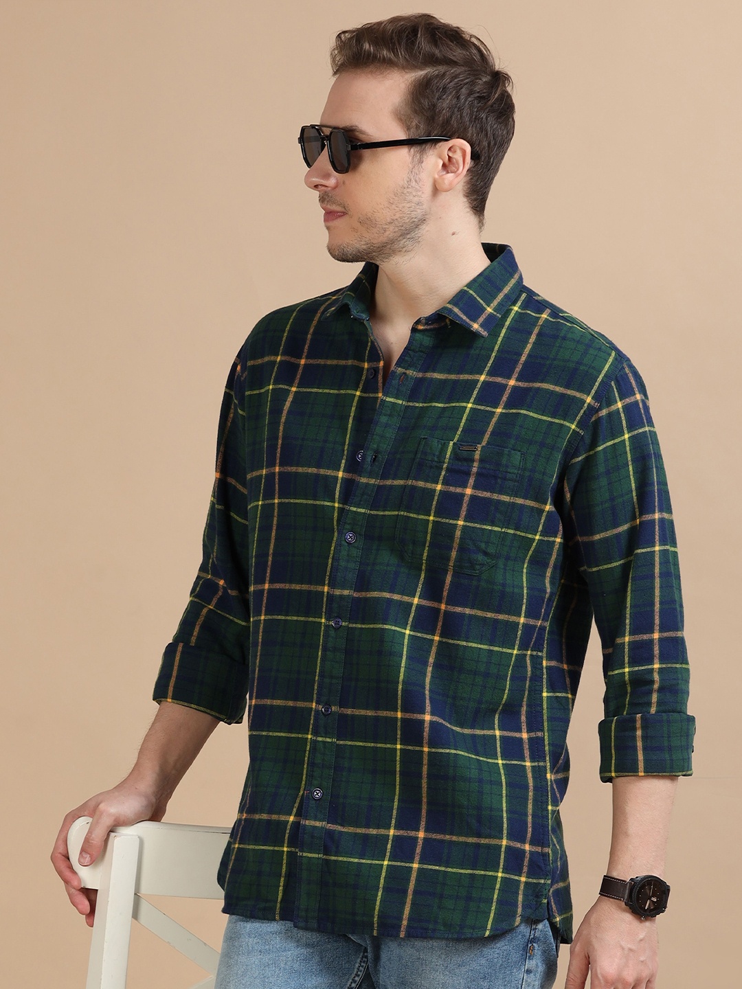 

RIGS AND RAGS Men Classic Tartan Checks Opaque Checked Casual Shirt, Teal