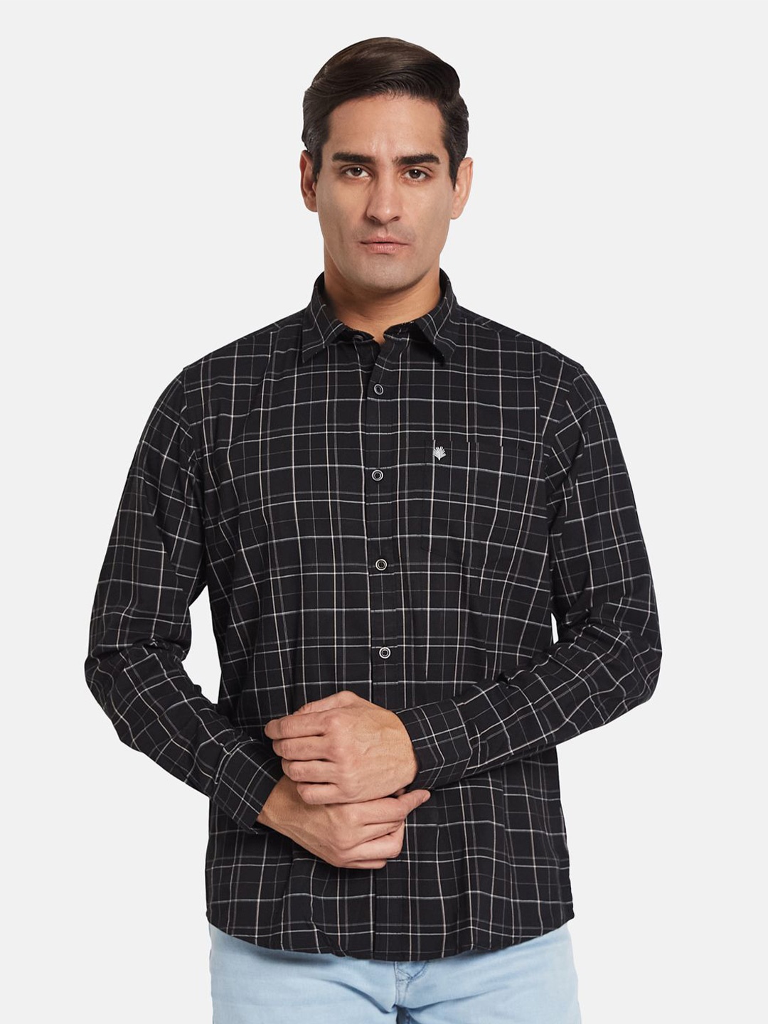 

METTLE Men Opaque Checked Casual Shirt, Black