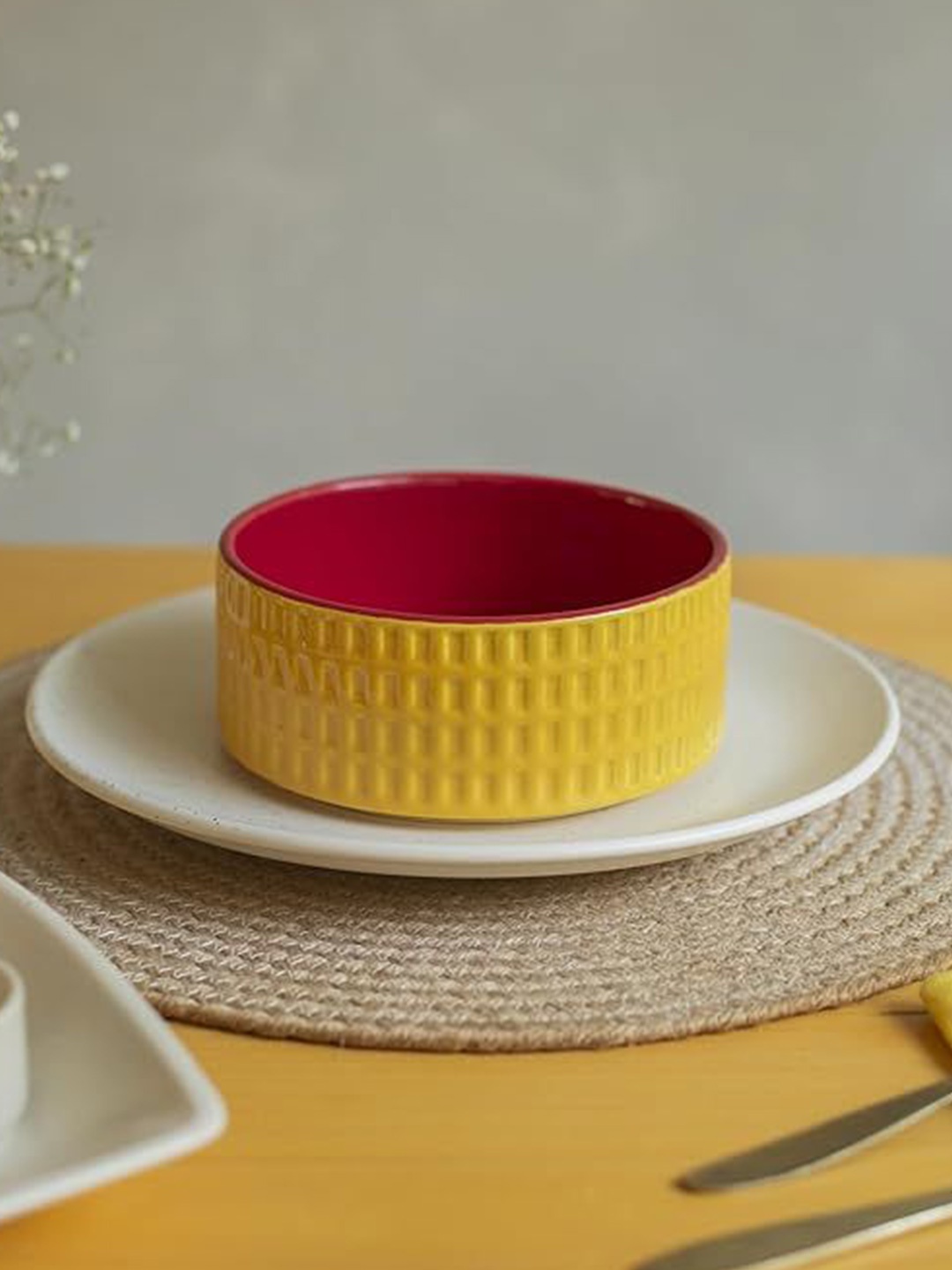 

10club 1 Pc - Yellow Serving Bowls Ceramic Microwave Safe