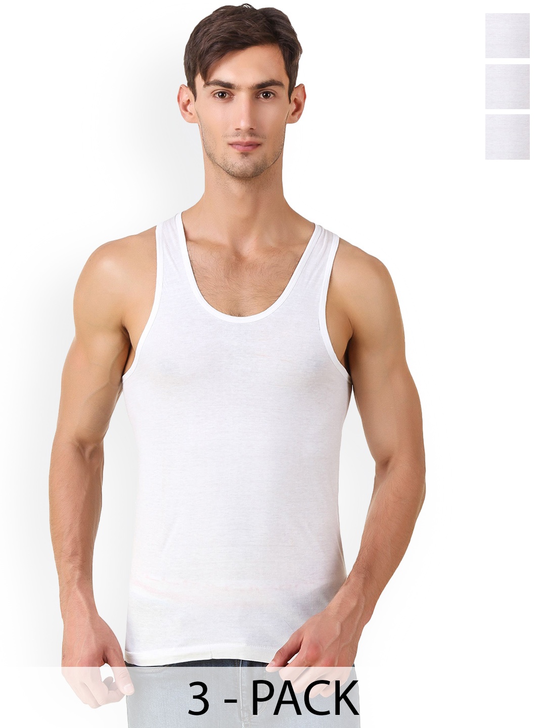 

inner element Men Pack of 3 Premium Pure Cotton Sleeveless Vest, White