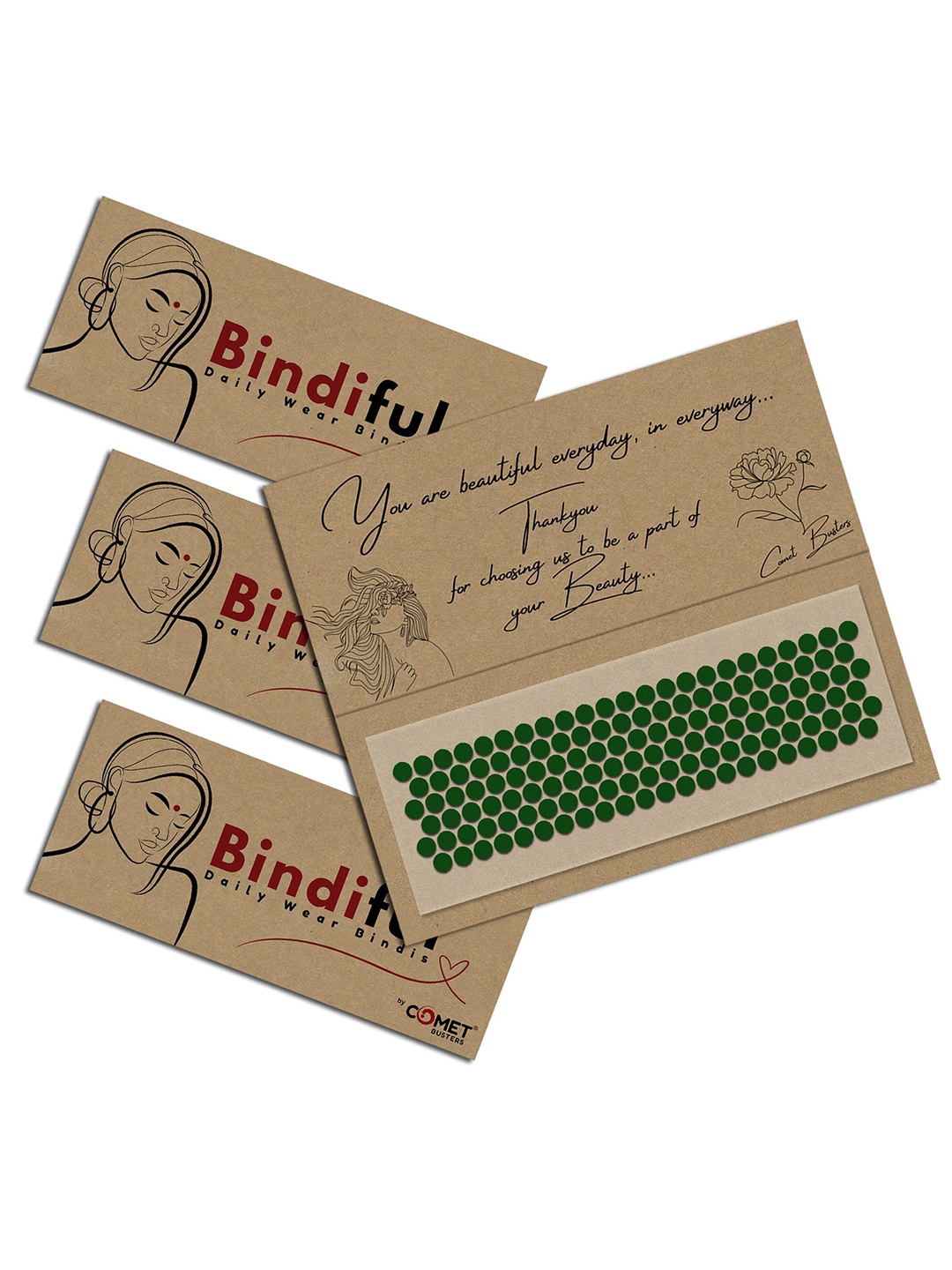 

Comet Busters Bindiful Set Of 3 Daily Wear Traditional Bindis- Green