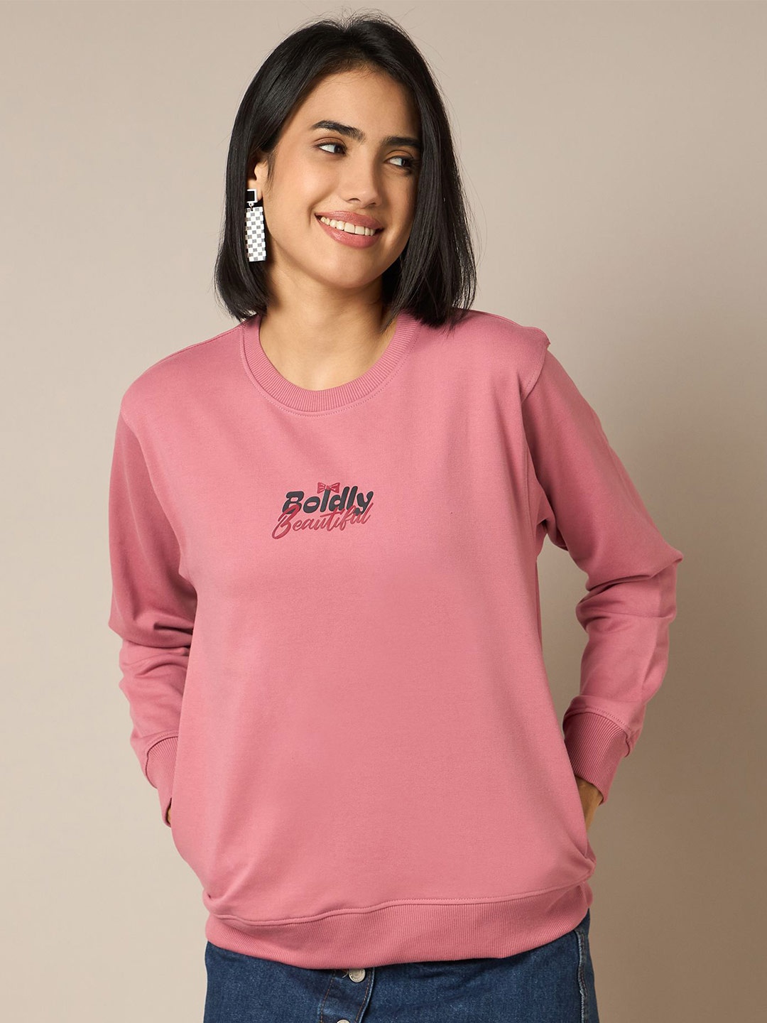 

The Roadster Lifestyle Co Women Typography Printed Sweatshirt, Pink