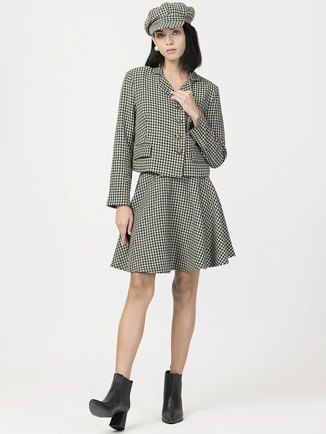 

HOUSE OF S Checked Shirt & Skirt With Cap, Green