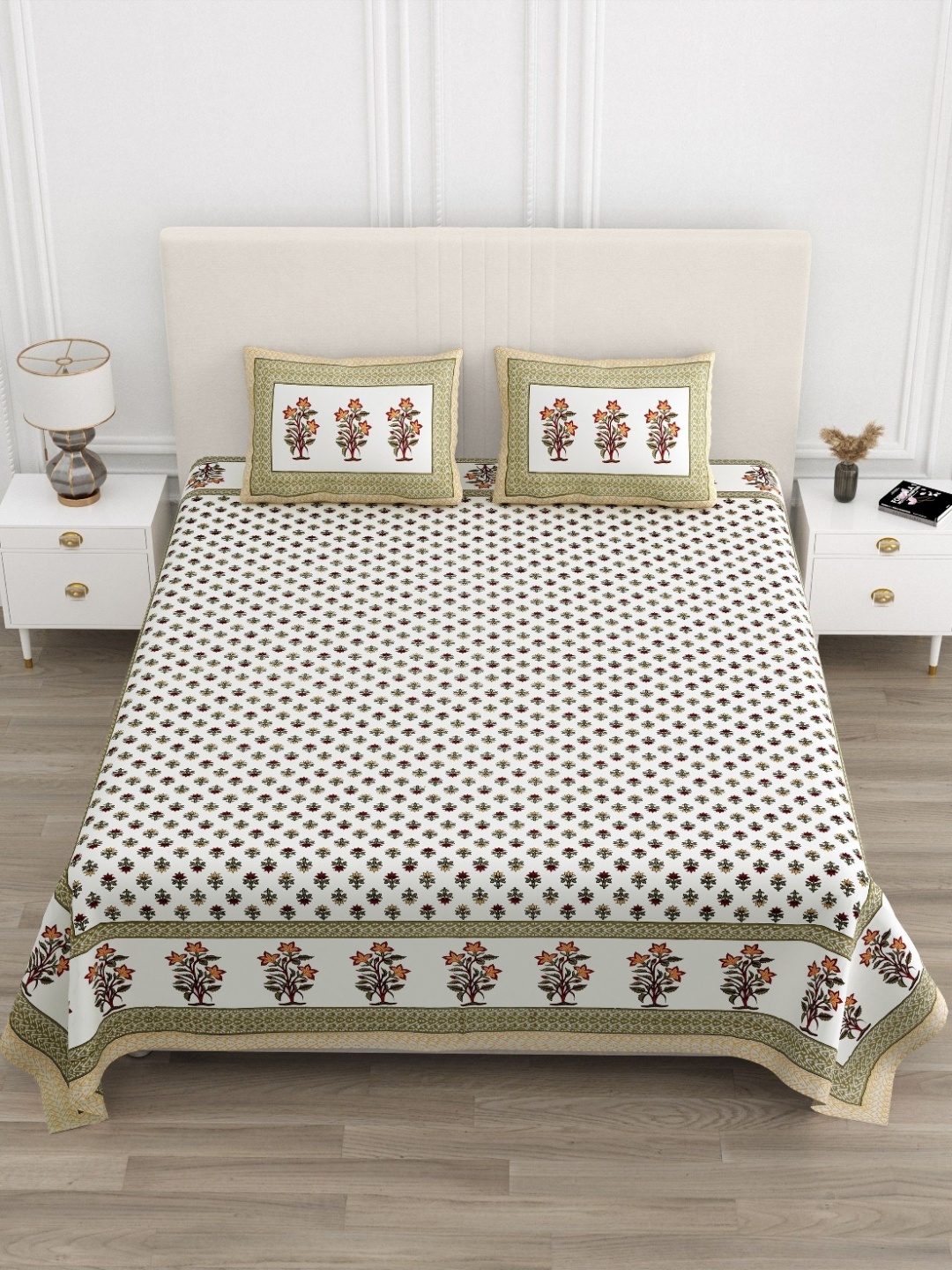 

Jinaya's Brown Floral Printed Pure Cotton 210 TC King Bedsheet Set 2.74 m x 2.28 m