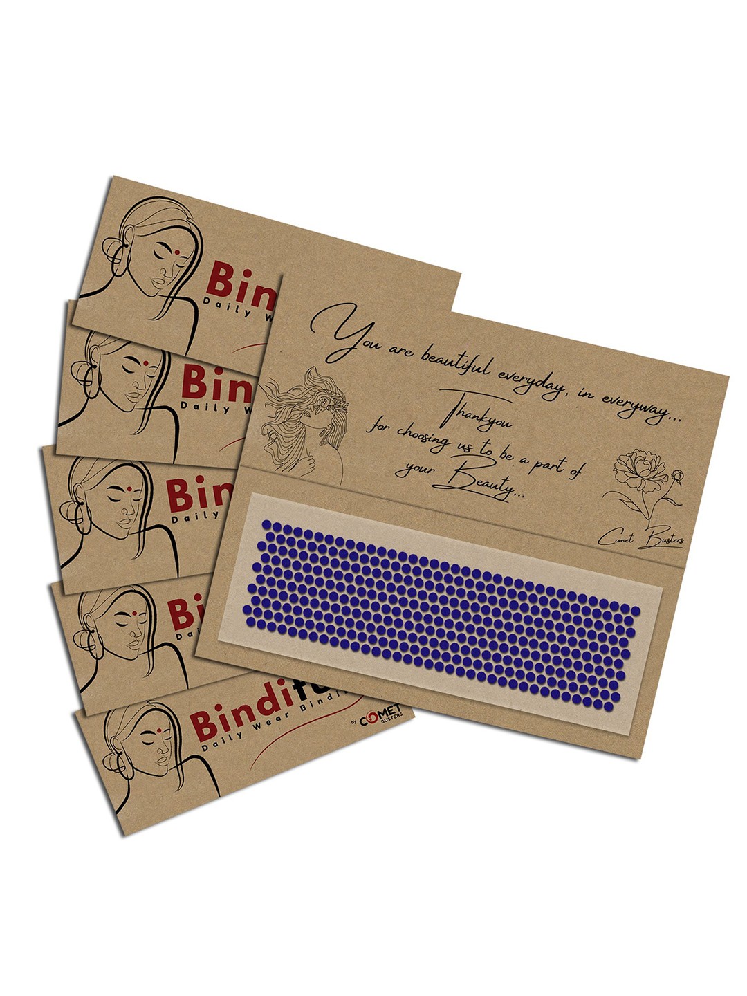 

Comet Busters Bindiful Set Of 5 Traditional Round Bindi - Navy Blue