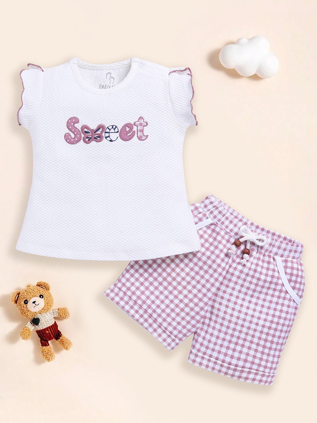 

BABY GO Girls Printed T-shirt with Shorts, Purple
