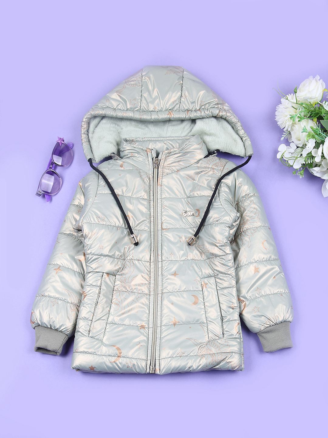 

V-Mart Girls Geometric Quilted Jacket, Green