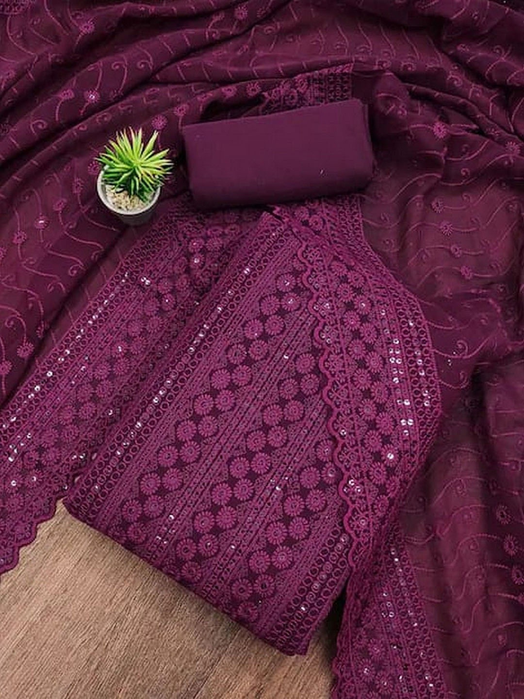 

ZEEPKART Silk Georgette Unstitched Dress Material, Purple
