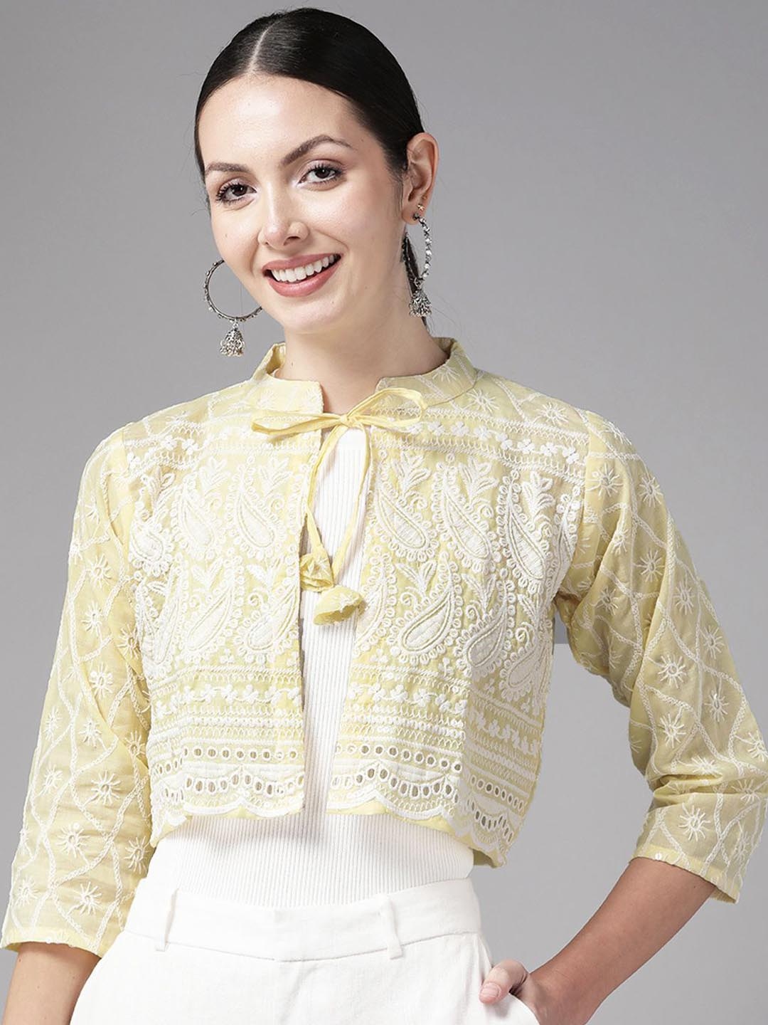 

The Roadster Lifestyle Co Embroidered Ethnic Jacket, Lime green