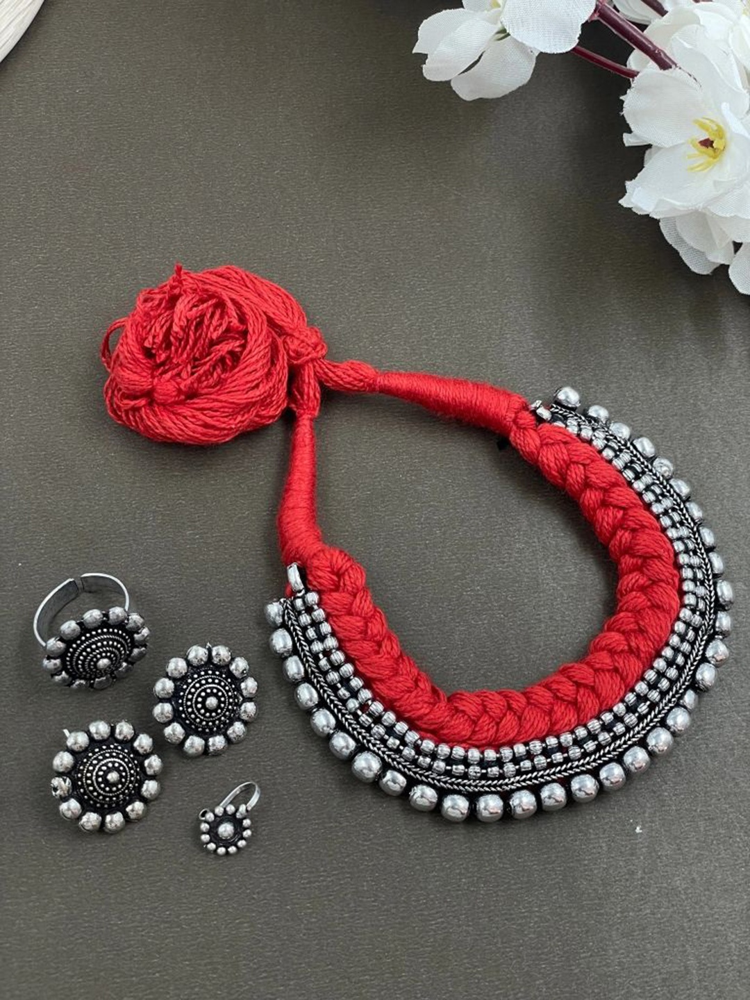 

NAMAN ARTS Silver Plated Oxidised Jewellery Set
