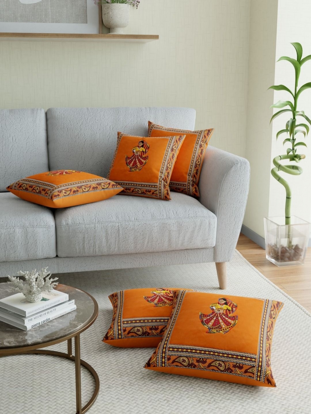 

JAIPUR FABRIC Mustard Embroidered Square Cushion Covers