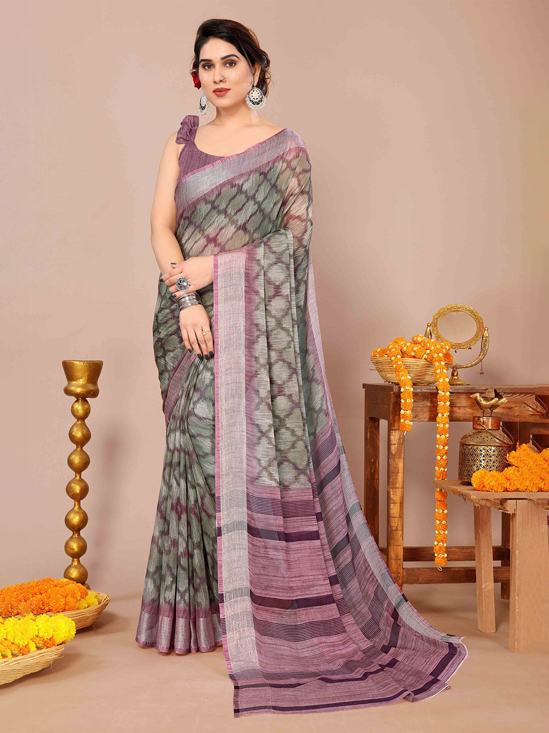 

KALINI Poly Chiffon Saree, Green
