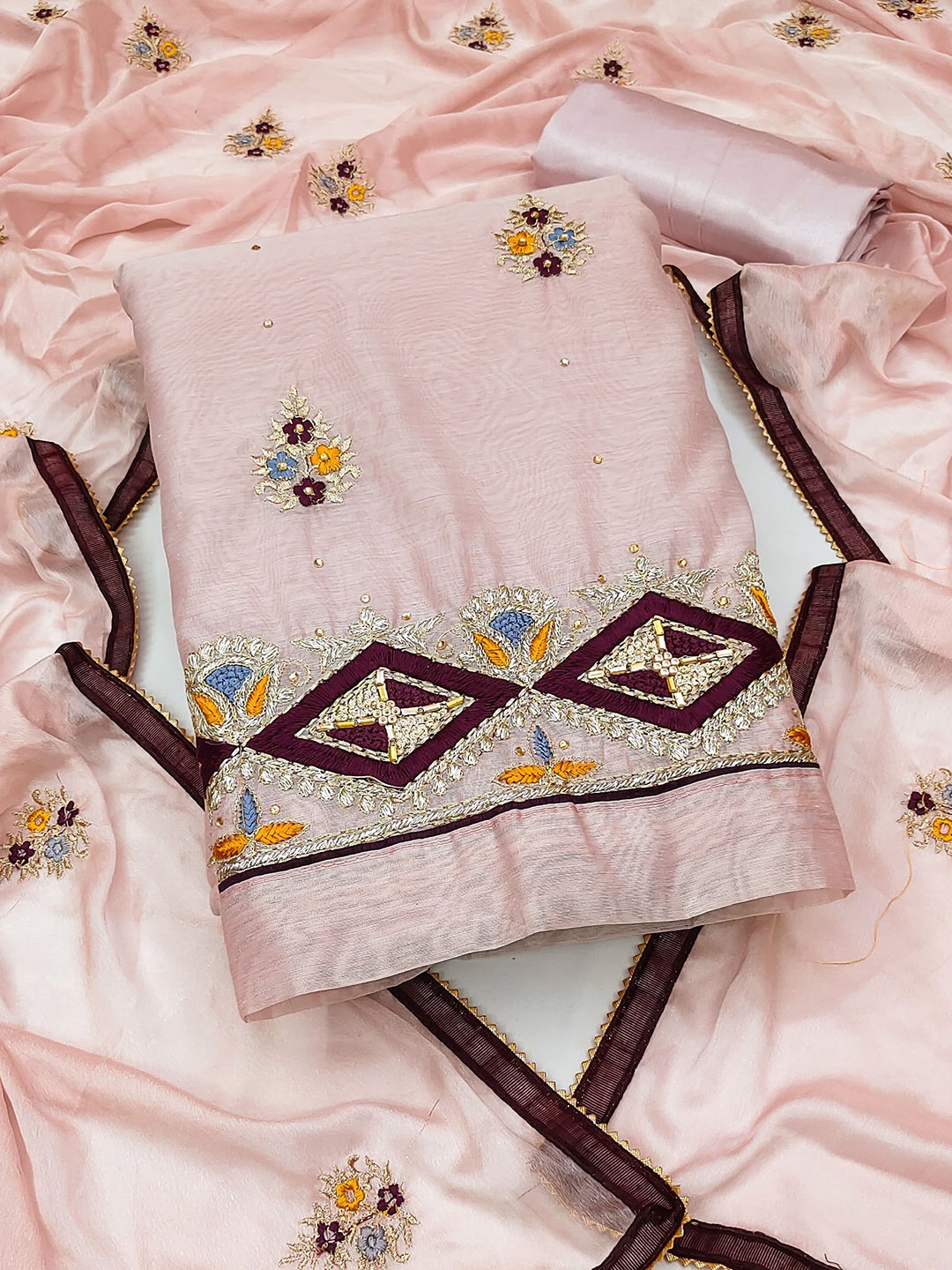 

Maroosh Embroidered Unstitched Dress Material, Pink