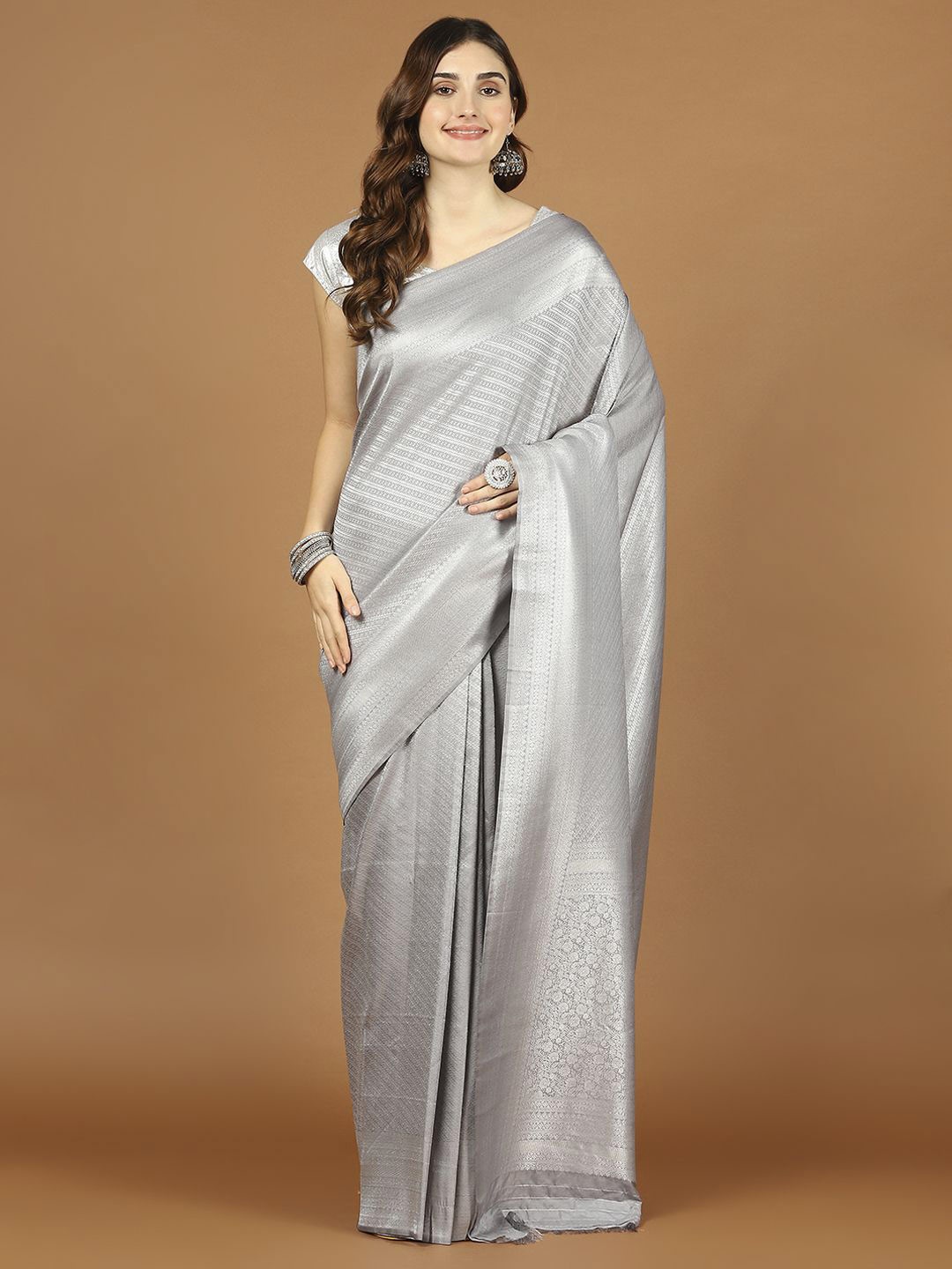 

Meena Bazaar Woven Design Zari Art Silk Saree, Grey