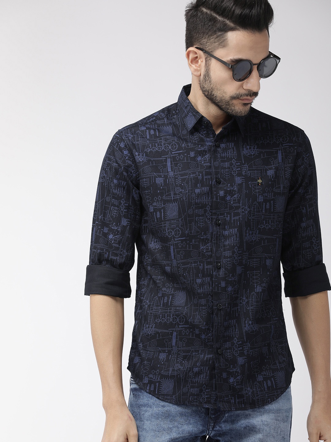 

The Indian Garage Co Men Black Slim Fit Printed Casual Shirt
