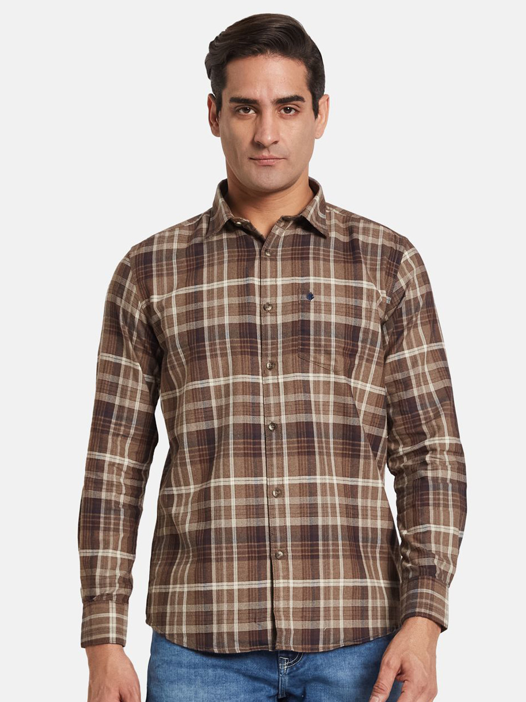 

METTLE Men Multi Stripes Opaque Striped Casual Shirt, Brown
