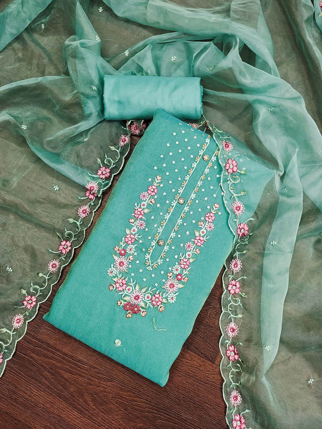 

KIMISHA Embroidered Unstitched Dress Material, Green